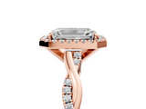 Rose gold Emerald Cut Halo Twisted Band Four-Prong Ring_38