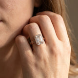 Rose gold Emerald Cut Halo Twisted Band Four-Prong Ring_52