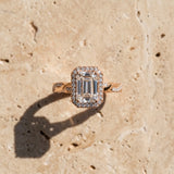 Rose gold Emerald Cut Halo Twisted Band Four-Prong Ring_53