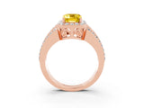 Rose gold Emerald Cut Halo Yellow Sapphire Ring with Split Shank and Four-Prong Setting_27