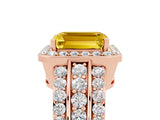 Rose gold Emerald Cut Halo Yellow Sapphire Ring with Split Shank and Four-Prong Setting_29