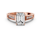 Rose gold Emerald Cut Milgrain Channel Set Engagement Ring with Solitaire Prong Setting_56