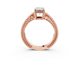 Rose gold Emerald Cut Milgrain Channel Set Engagement Ring with Solitaire Prong Setting_59