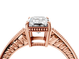 Rose gold Emerald Cut Milgrain Channel Set Engagement Ring with Solitaire Prong Setting_60