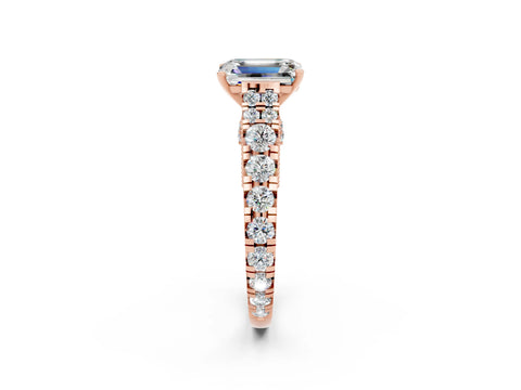 Rose gold Emerald Cut Moissanite Classic Solitaire Ring with Pavé Band and Four-Prong Setting_2