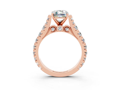 Rose gold Emerald Cut Moissanite Classic Solitaire Ring with Pavé Band and Four-Prong Setting_3