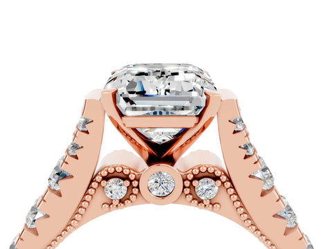 Rose gold Emerald Cut Moissanite Classic Solitaire Ring with Pavé Band and Four-Prong Setting_4