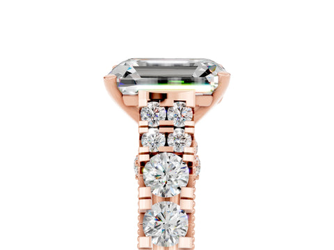 Rose gold Emerald Cut Moissanite Classic Solitaire Ring with Pavé Band and Four-Prong Setting_5