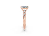 Rose gold Emerald Cut Moissanite Cluster Side Stone Solitaire Ring with Prong Setting_26