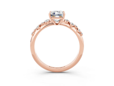 Rose gold Emerald Cut Moissanite Cluster Side Stone Solitaire Ring with Prong Setting_27