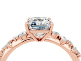 Rose gold Emerald Cut Moissanite Cluster Side Stone Solitaire Ring with Prong Setting_28