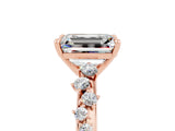 Rose gold Emerald Cut Moissanite Cluster Side Stone Solitaire Ring with Prong Setting_29