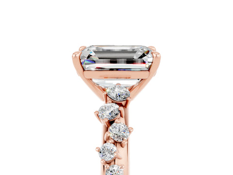 Rose gold Emerald Cut Moissanite Cluster Side Stone Solitaire Ring with Prong Setting_29