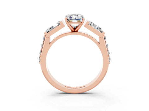 Rose gold Emerald Cut Moissanite Engagement Ring with Baguette Side Stones and Channel Set Band_3