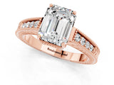Rose gold Emerald Cut Moissanite Engagement Ring with Milgrain Channel Set Band and Prong Setting_1