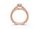 Rose gold Emerald Cut Moissanite Engagement Ring with Milgrain Channel Set Band and Prong Setting_3