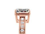 Rose gold Emerald Cut Moissanite Engagement Ring with Milgrain Channel Set Band and Prong Setting_5