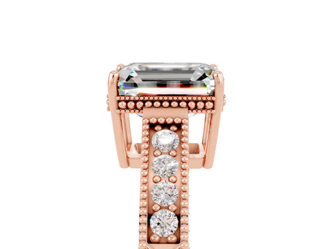 Rose gold Emerald Cut Moissanite Engagement Ring with Milgrain Channel Set Band and Prong Setting_5