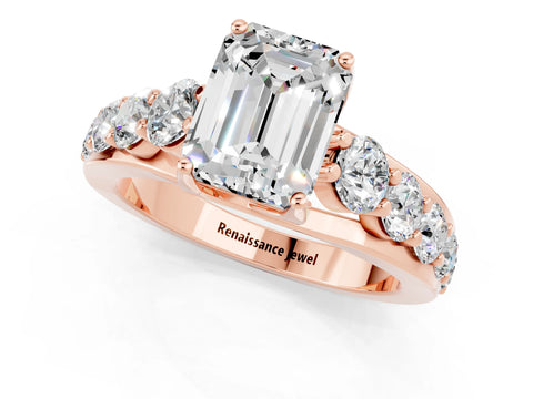 Rose gold Emerald Cut Moissanite Engagement Ring with Pavé Band and Four-Prong Setting_1
