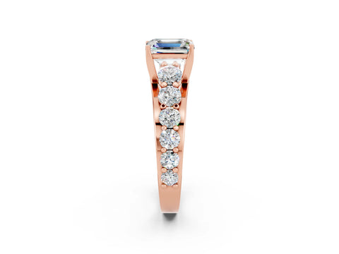Rose gold Emerald Cut Moissanite Engagement Ring with Pavé Band and Four-Prong Setting_2