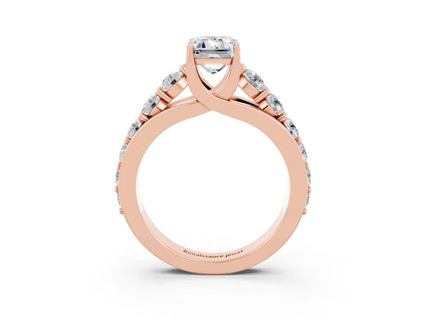 Rose gold Emerald Cut Moissanite Engagement Ring with Pavé Band and Four-Prong Setting_3
