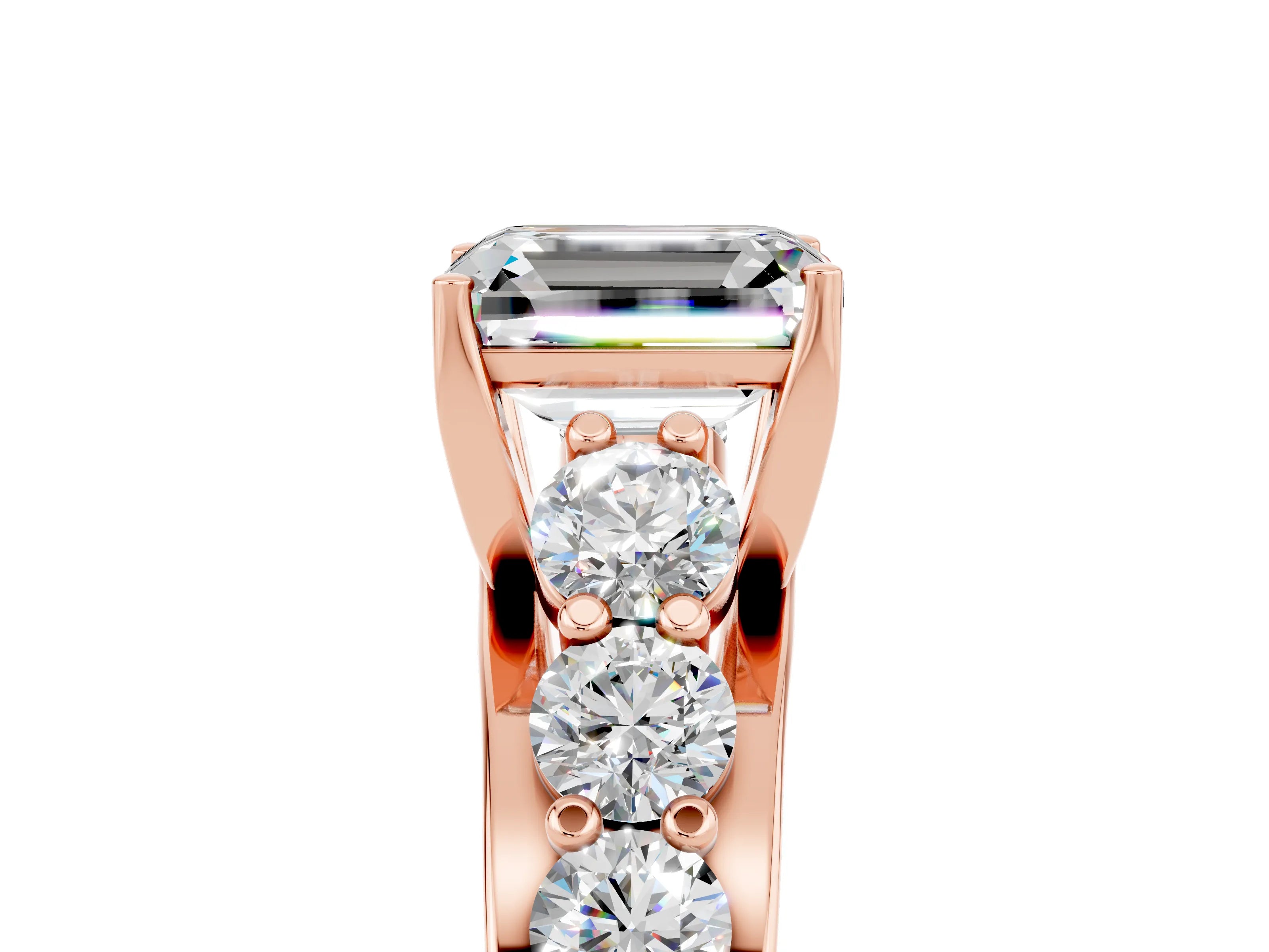 Rose gold Emerald Cut Moissanite Engagement Ring with Pavé Band and Four-Prong Setting_5