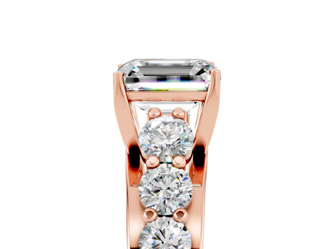 Rose gold Emerald Cut Moissanite Engagement Ring with Pavé Band and Four-Prong Setting_5