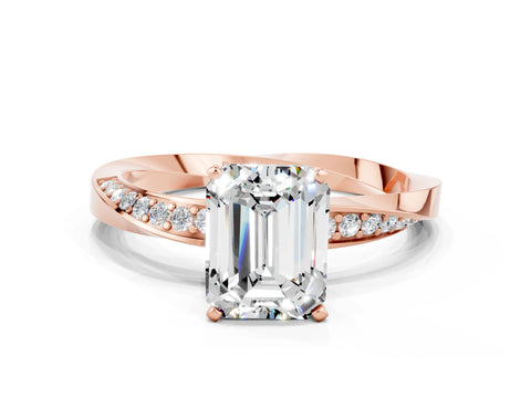 Rose gold Emerald Cut Moissanite Engagement Ring with Side Stone Accents and Four-Prong Setting_27