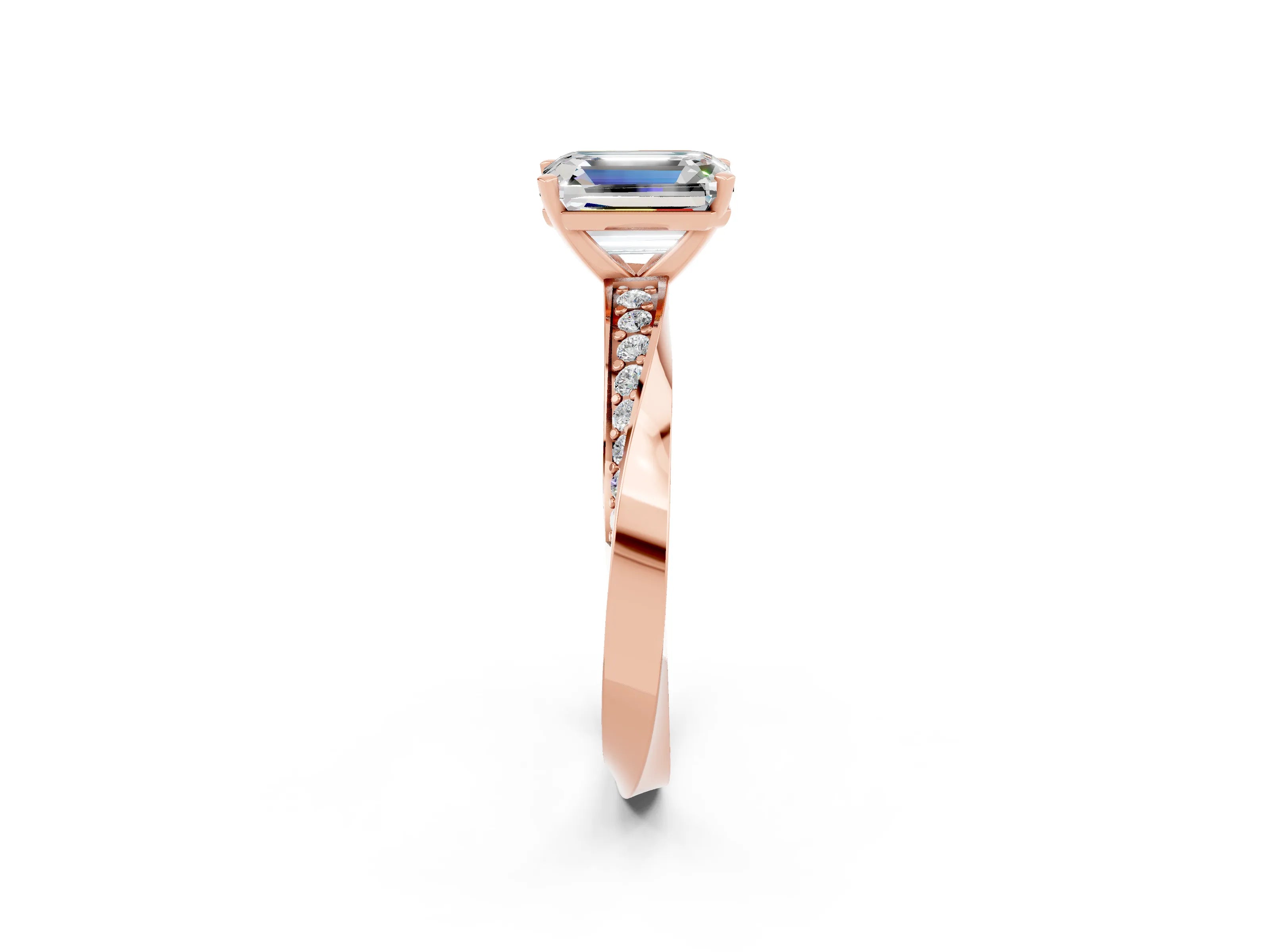 Rose gold Emerald Cut Moissanite Engagement Ring with Side Stone Accents and Four-Prong Setting_29