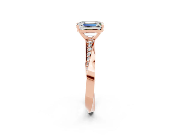 Rose gold Emerald Cut Moissanite Engagement Ring with Side Stone Accents and Four-Prong Setting