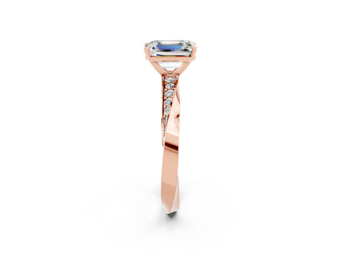 Rose gold Emerald Cut Moissanite Engagement Ring with Side Stone Accents and Four-Prong Setting_29