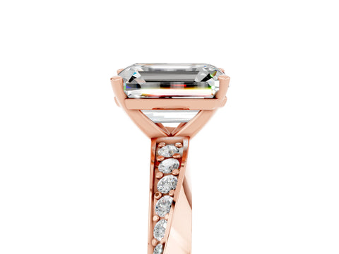 Rose gold Emerald Cut Moissanite Engagement Ring with Side Stone Accents and Four-Prong Setting_32