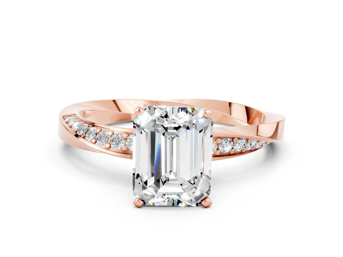 Rose gold Emerald Cut Moissanite Engagement Ring with Side Stone Accents and Four-Prong Setting_60