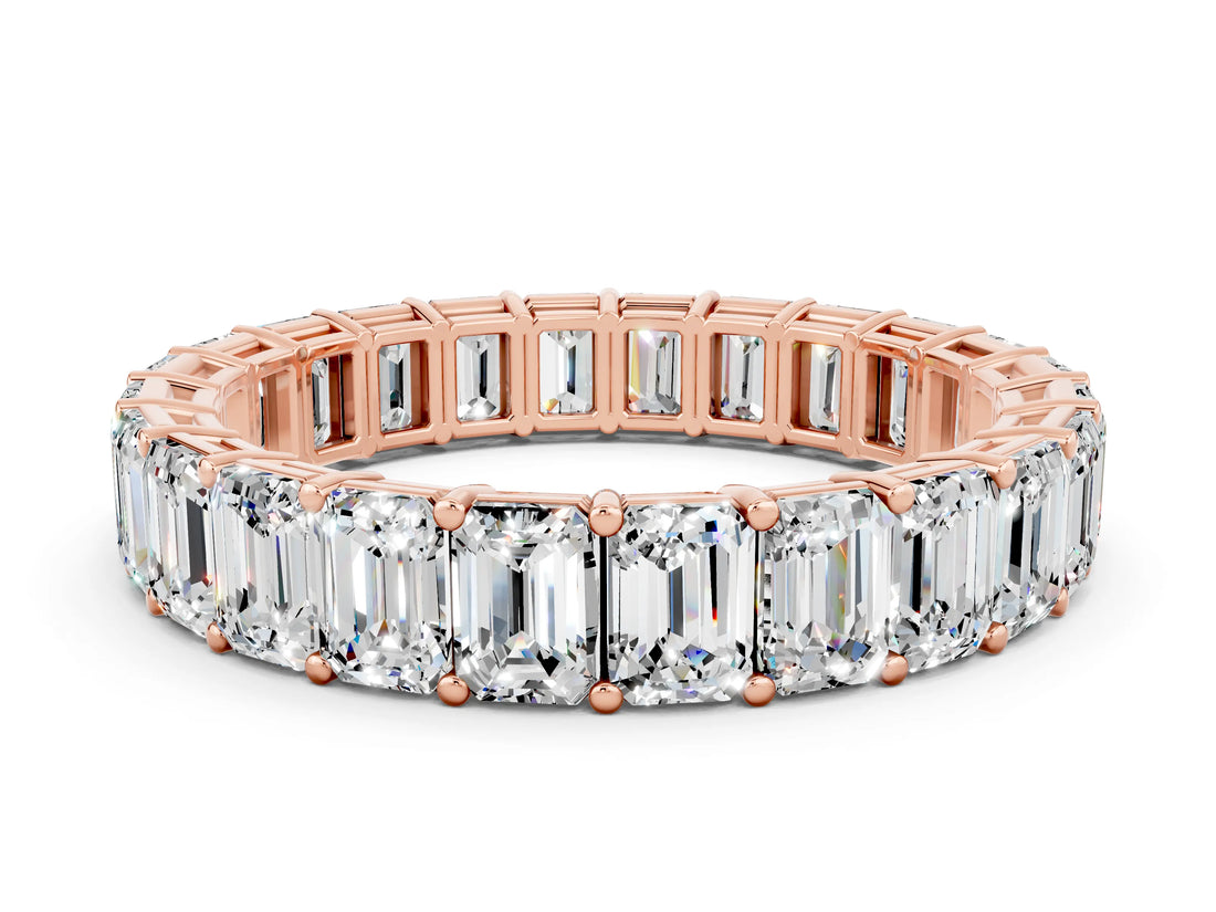Rose gold Emerald Cut Moissanite Eternity Band with Shared Prong Setting_6