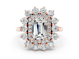 Rose gold Emerald Cut Moissanite Floral Double Halo Engagement Ring with Prong Setting_60