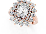 Rose gold Emerald Cut Moissanite Floral Double Halo Engagement Ring with Prong Setting_61