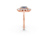 Rose gold Emerald Cut Moissanite Floral Double Halo Engagement Ring with Prong Setting_62