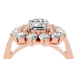 Rose gold Emerald Cut Moissanite Floral Double Halo Engagement Ring with Prong Setting_64