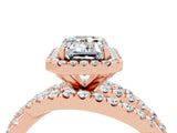 Rose gold Emerald Cut Moissanite Halo Ring with Round Split Shank and Prong Setting_69
