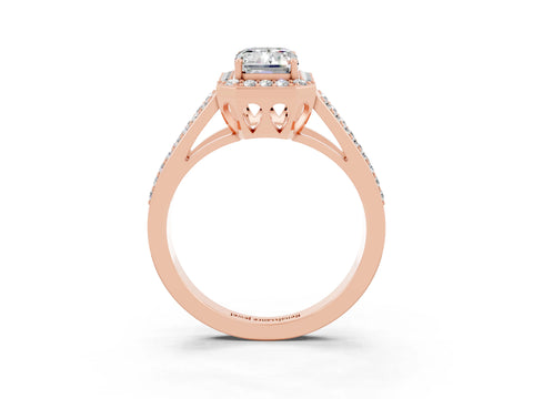 Rose gold Emerald Cut Moissanite Halo Ring with Split Shank U-Prong Band and Four-Prong Setting_3