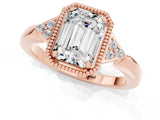 Rose gold Emerald Cut Moissanite Halo Ring with Tapered Band and Four-Prong Setting_1