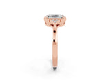 Rose gold Emerald Cut Moissanite Halo Ring with Tapered Band and Four-Prong Setting_2