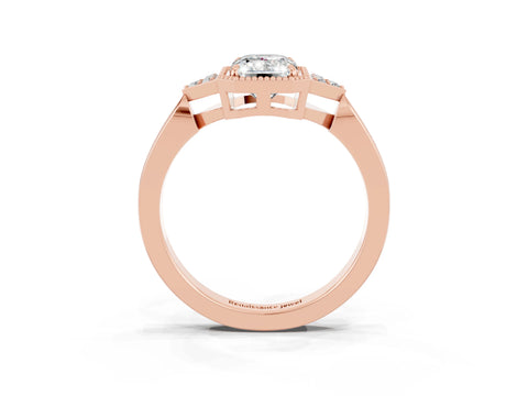 Rose gold Emerald Cut Moissanite Halo Ring with Tapered Band and Four-Prong Setting_3