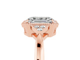 Rose gold Emerald Cut Moissanite Halo Ring with Tapered Band and Four-Prong Setting_5
