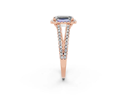 Rose gold Emerald Cut Moissanite Halo Split Shank Engagement Ring_14