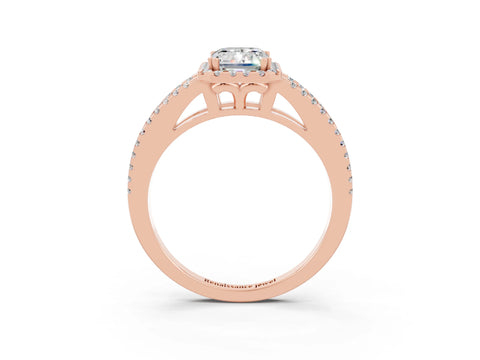 Rose gold Emerald Cut Moissanite Halo Split Shank Engagement Ring_15
