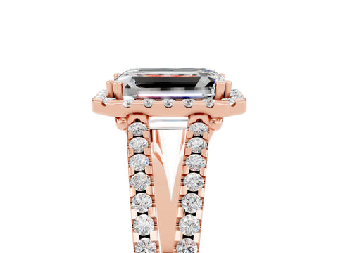 Rose gold Emerald Cut Moissanite Halo Split Shank Engagement Ring_17