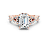 Rose gold Emerald Cut Moissanite  Halo Twist Band Solitaire Prong Setting Ring_24