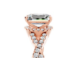 Rose gold Emerald Cut Moissanite  Halo Twist Band Solitaire Prong Setting Ring_29