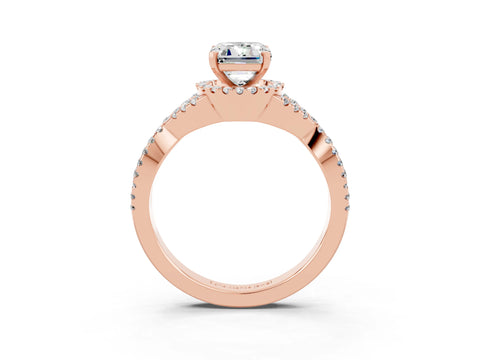 Rose gold Emerald Cut Moissanite Halo Twist Band Solitaire Prong Setting Ring_3
